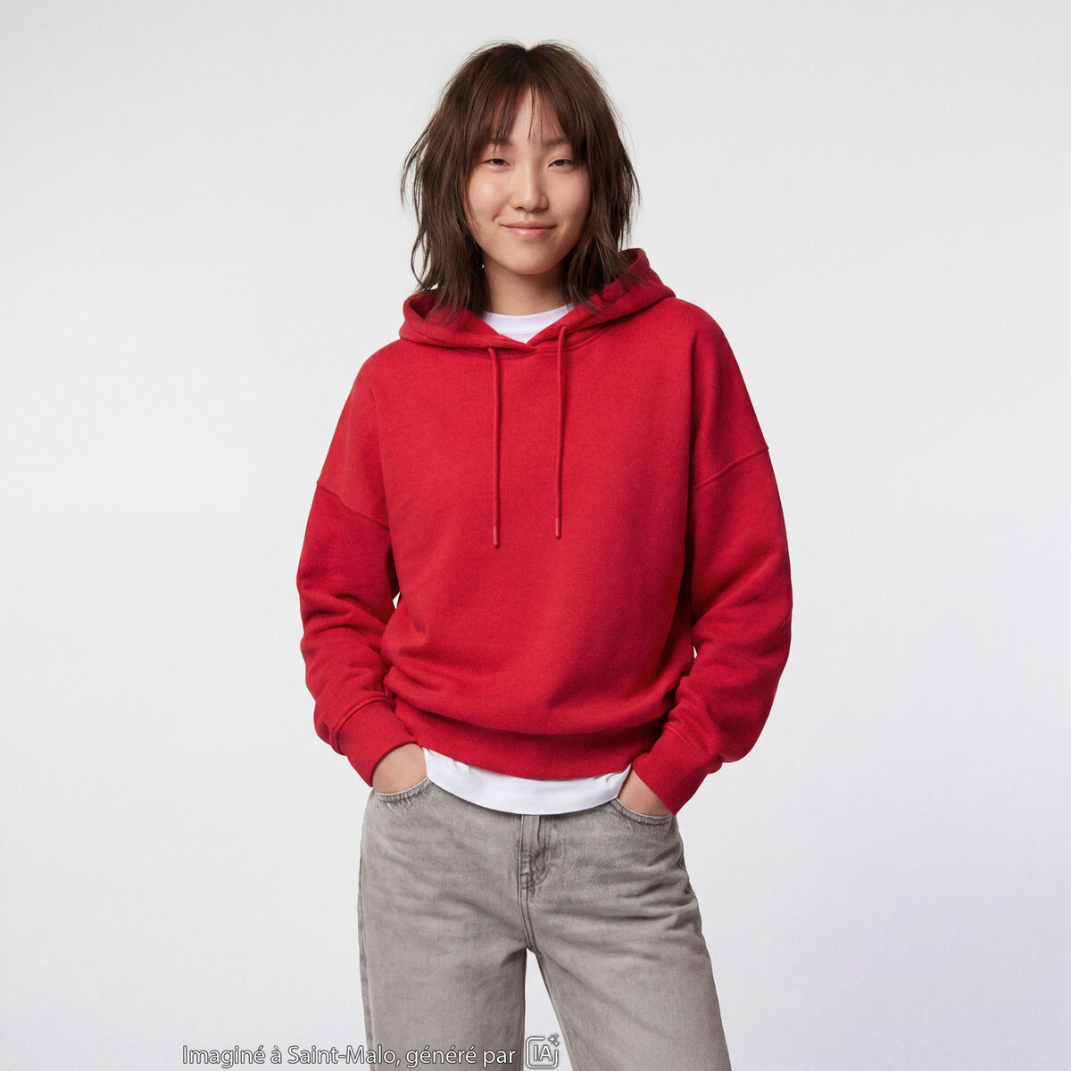 Sweat oversize &agrave; capuche manches longues rouge