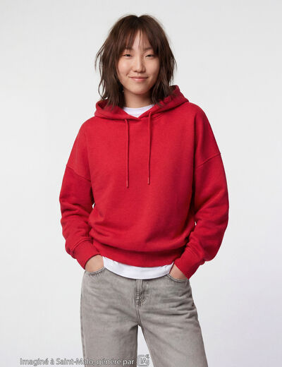 Sweat oversize &agrave; capuche manches longues rouge