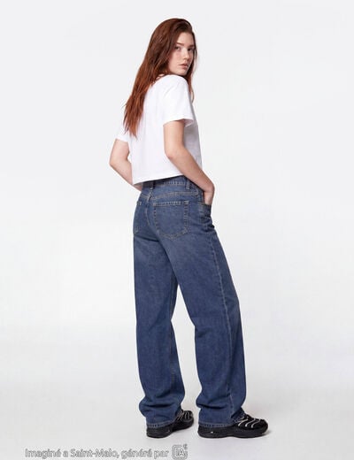 Jean wide leg taille basse bleu ado
