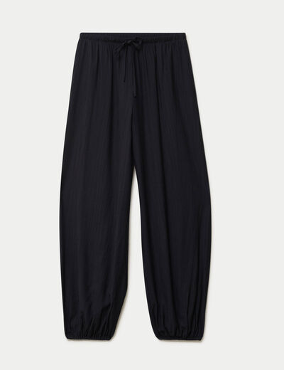 Pantalon large en cr&ecirc;pe taille standard noir ado