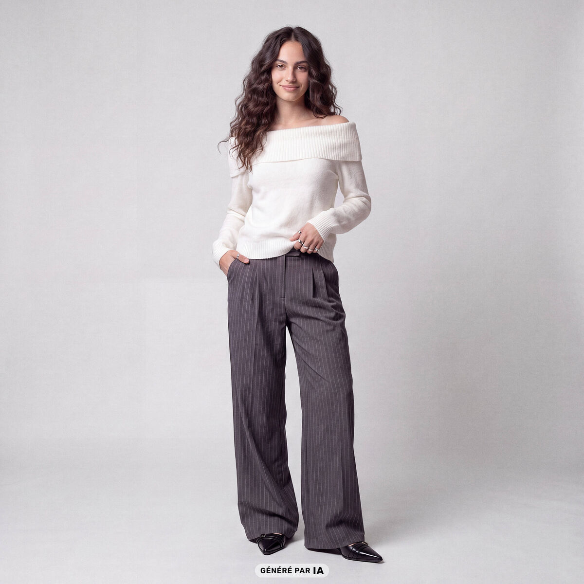 Pantalon coupe large taille standard gris anthracite