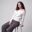Pull col bardot manches longues ecru