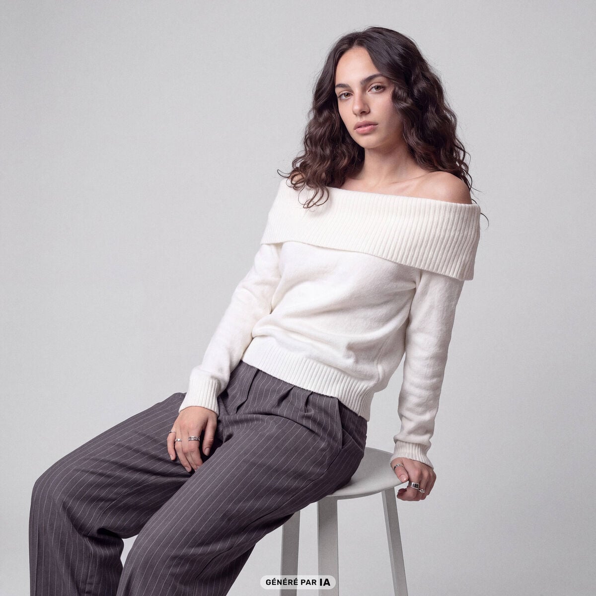 Pull col bardot manches longues ecru