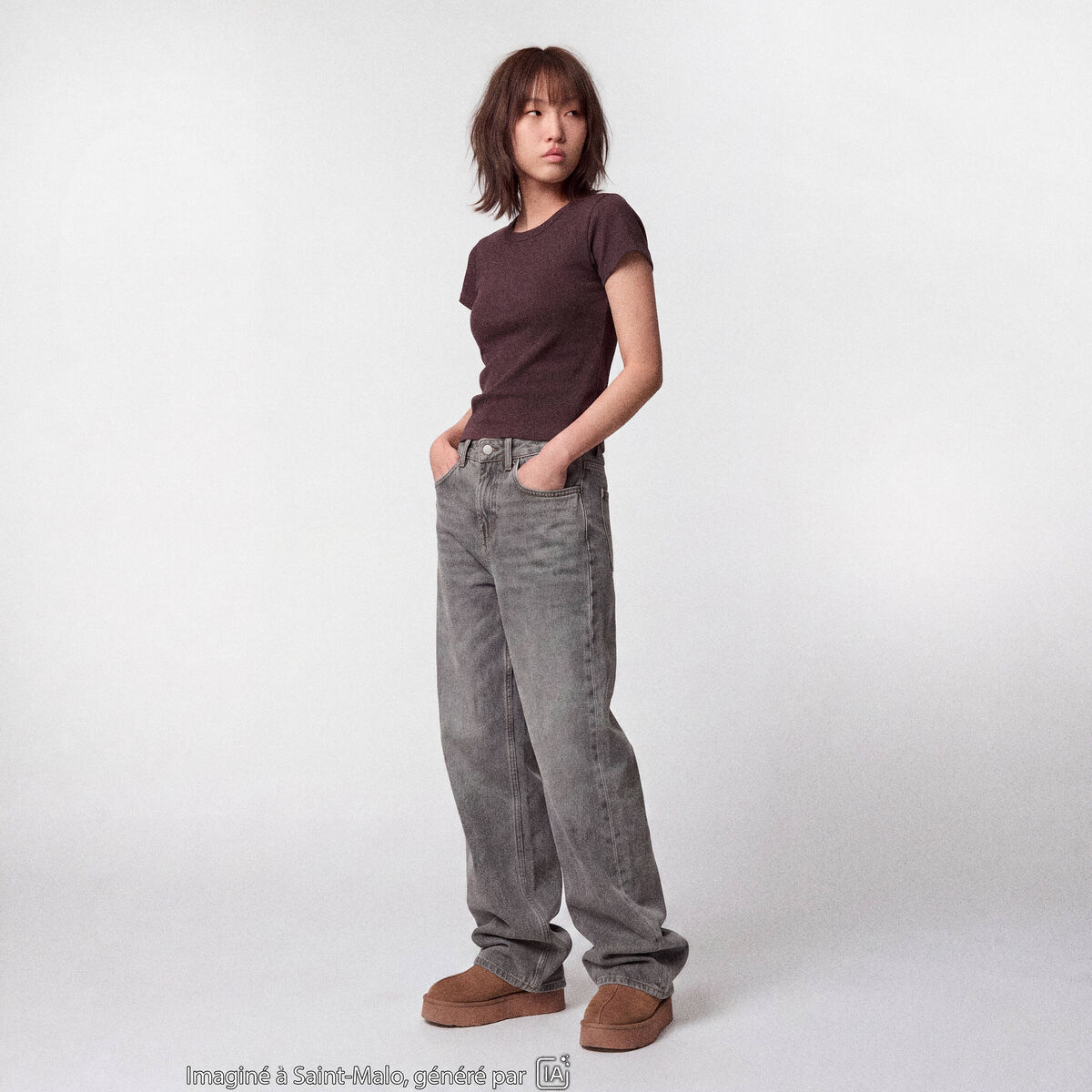 Jean Tom regular taille haute denim gris