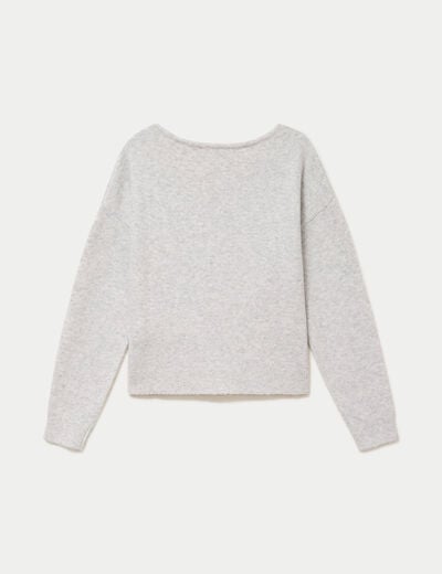 Pull col v manches longues gris clair
