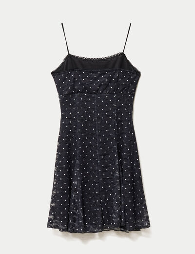 Robe fines bretelles col coeur dentelle noir ado