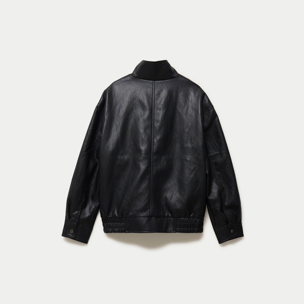 Veste oversize similicuir col biker noir