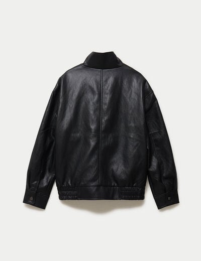 Veste oversize similicuir col biker noir