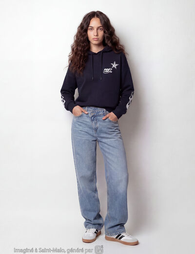 Sweat &agrave; capuche manches longues bleu marine