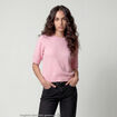 Pull col rond manches courtes rose