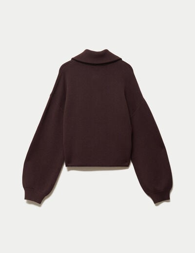 Pull col camionneur manches longues marron fonc&eacute;