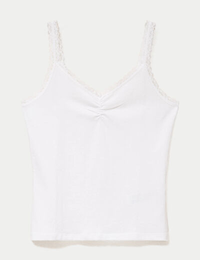 D&eacute;bardeur ajust&eacute; d&eacute;collet&eacute; dentelle blanc