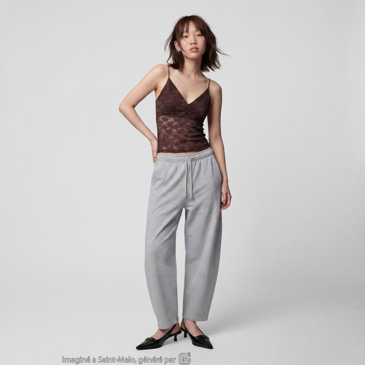 Jogging coupe ample taille standard gris clair ado