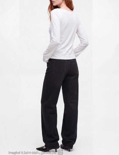 T-shirt cintr&eacute; col rond manches longues blanc