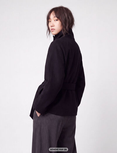 Manteau droit court col montant noir