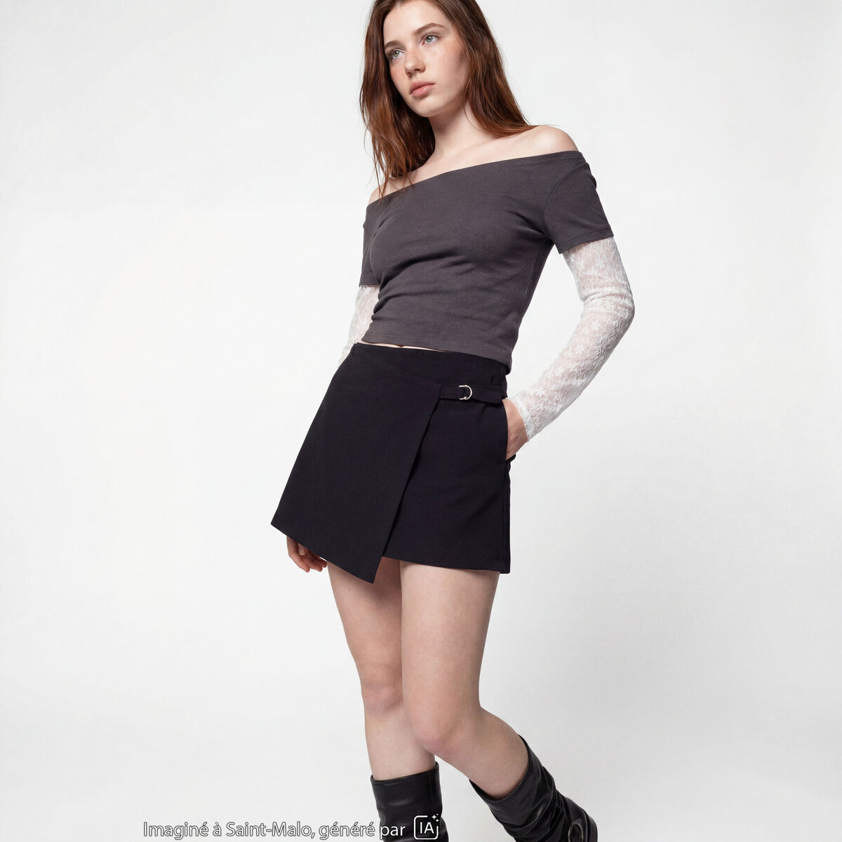 Jupe-short taille haute avec ceinture noir