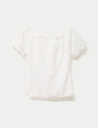 Top ajust&eacute; d&eacute;collet&eacute; manches courtes ecru ado