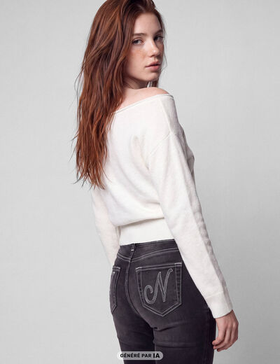 Jean Zoe bootcut taille basse broderie denim noir