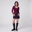 T-shirt ajust&eacute; col rond manches longues bordeaux