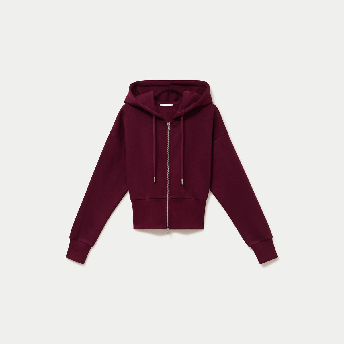 Sweat ajust&eacute; cropped &agrave; capuche bordeaux