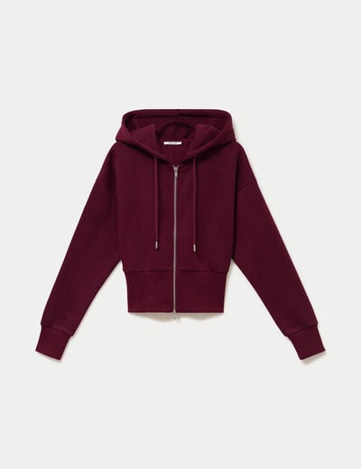 Sweat ajust&eacute; cropped &agrave; capuche bordeaux