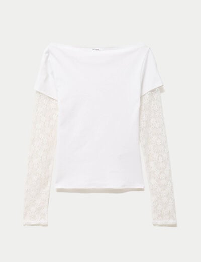 Haut double col bateau manches longues blanc