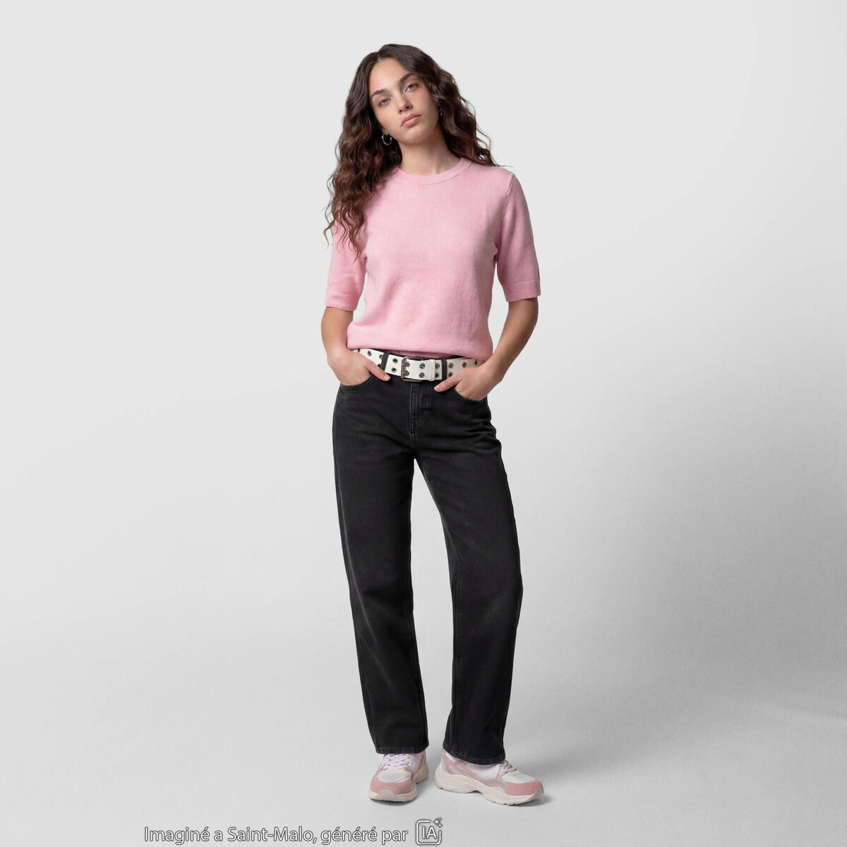 Jean regular taille basse denim noir ado