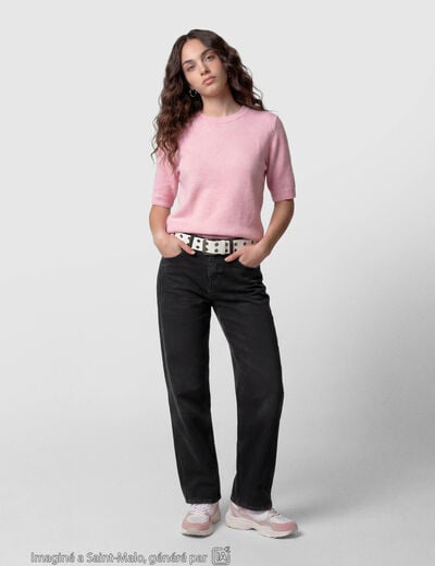 Jean regular taille basse denim noir ado