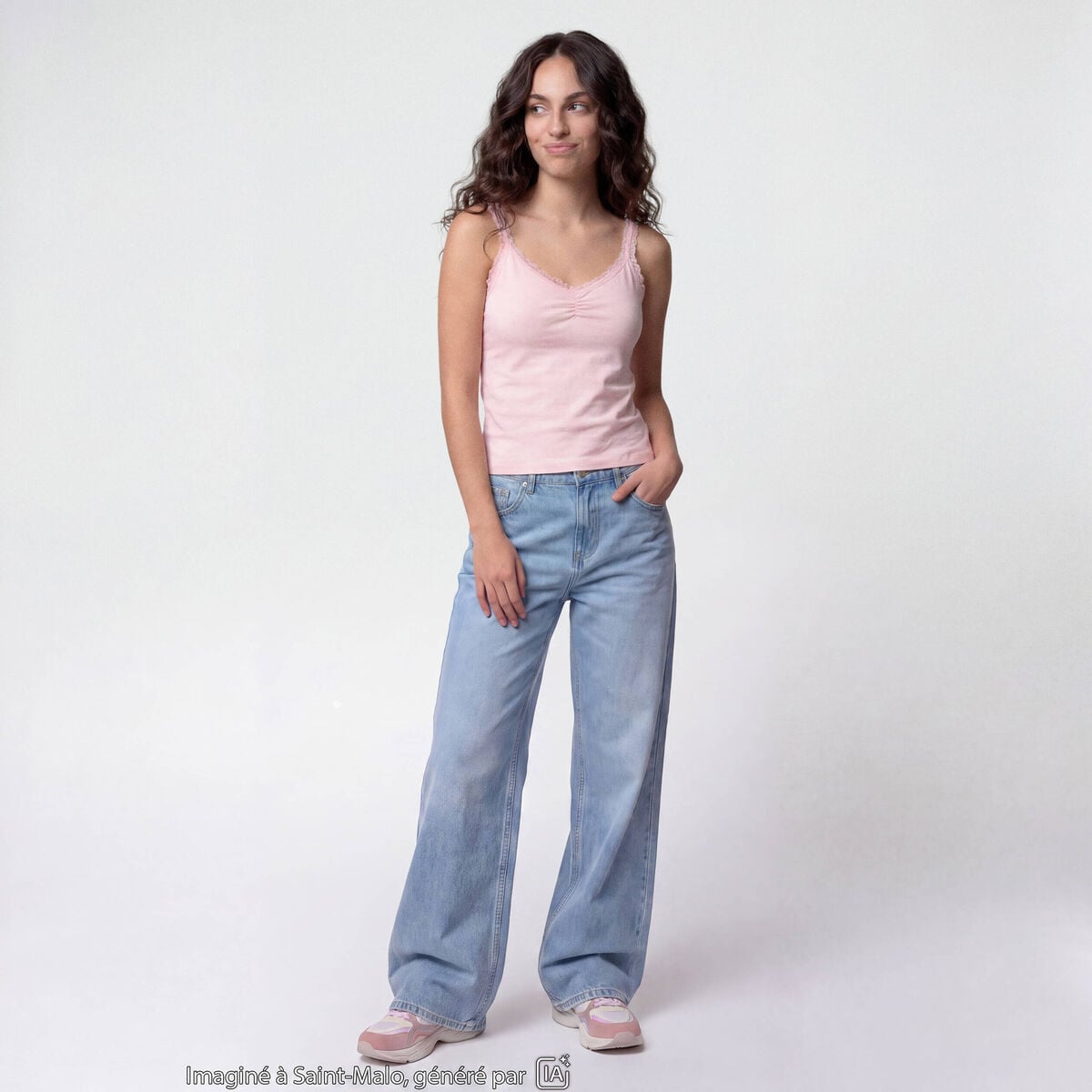 Jean Lenny wide leg taille standard denim triple stone