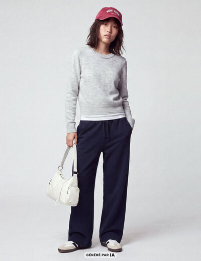 Pull col rond manches longues gris clair