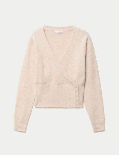 Pull col v manches longues beige