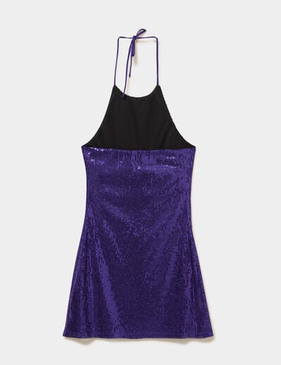 Robe sans manches &agrave; sequins col montant bleu electrique