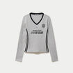 Top ajust&eacute; col v manches longues gris fonc&eacute;