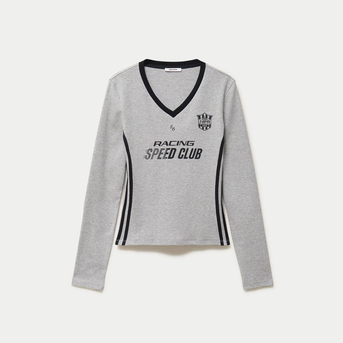 Top ajust&eacute; col v manches longues gris fonc&eacute;