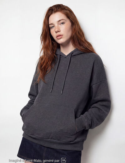 Sweat &agrave; capuche manches longues gris
