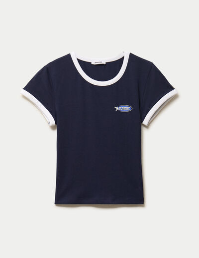 T-shirt col rond manches courtes bleu marine