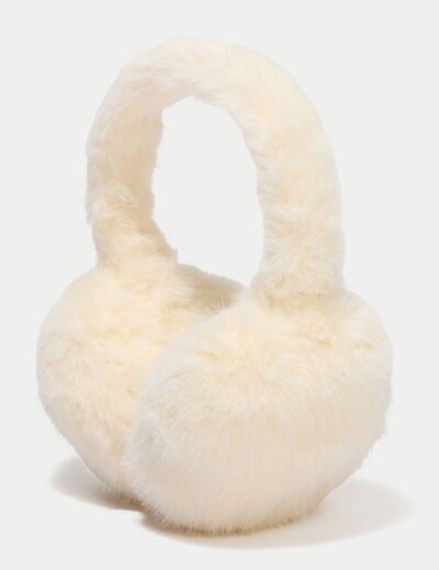 Cache-oreilles en fausse fourrure jaune pastel
