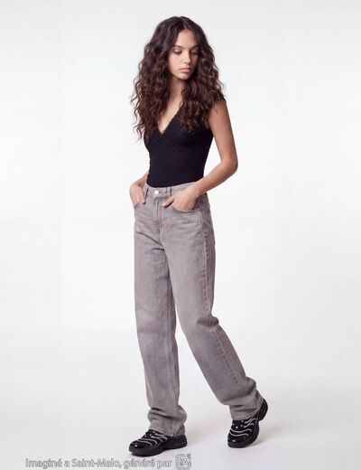 Jean wide leg taille standard denim gris ado