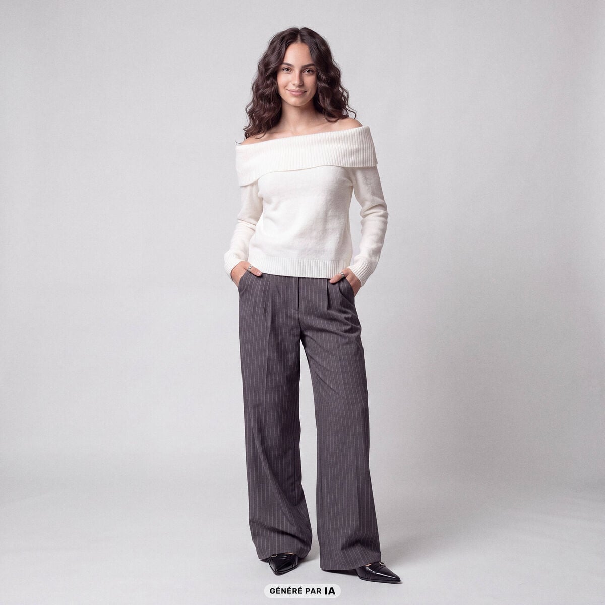 Pull col bardot manches longues ecru