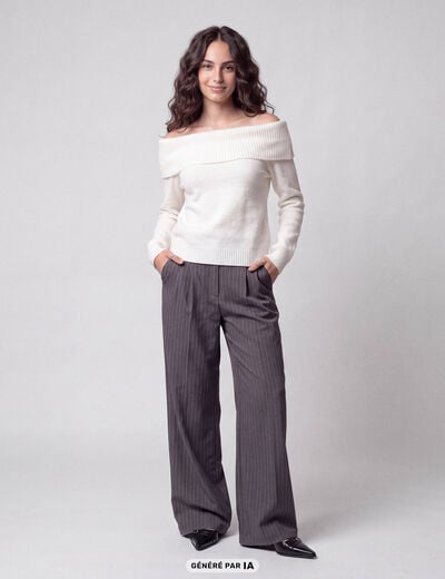 Pull col bardot manches longues ecru