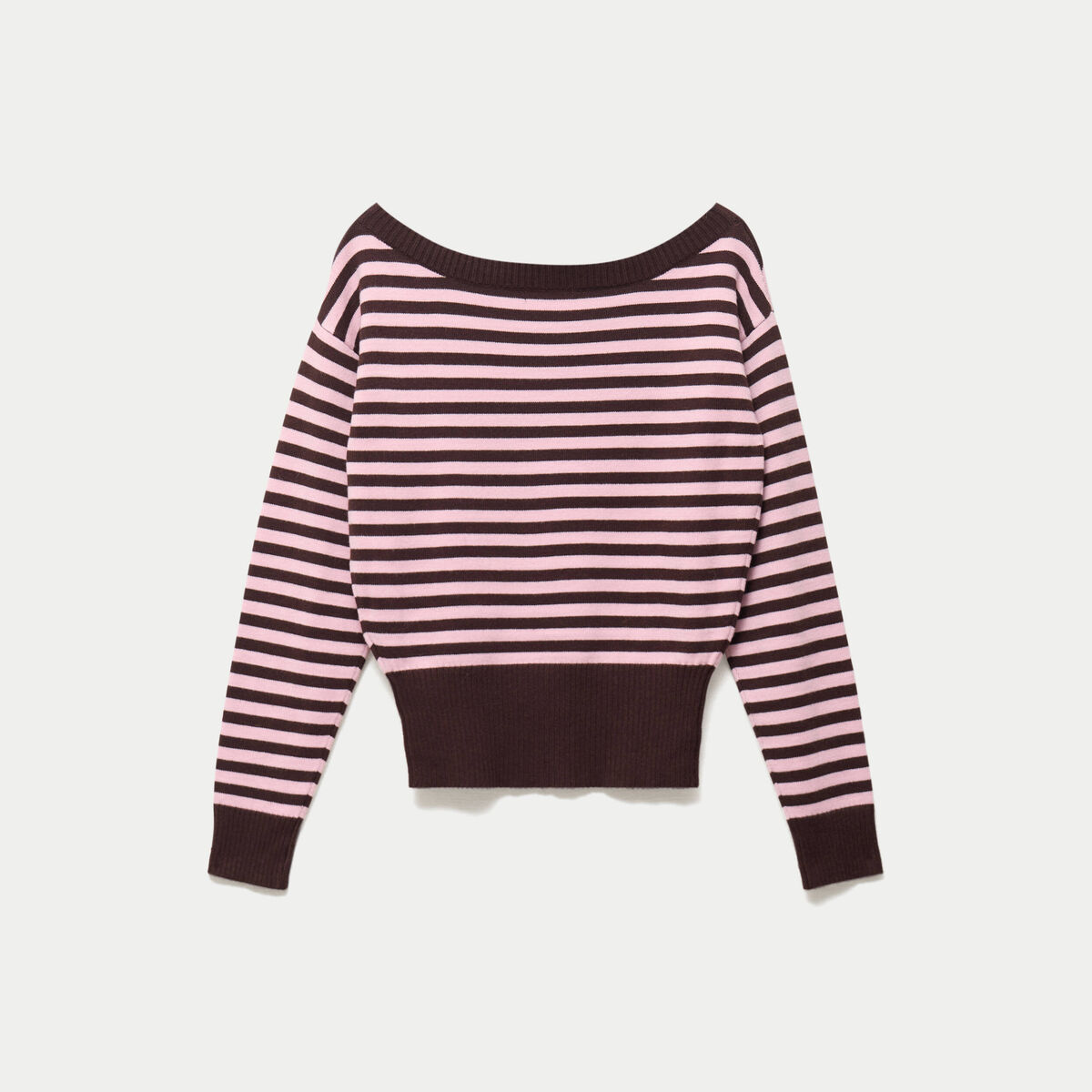 Pull col bateau manches longues marron fonc&eacute;