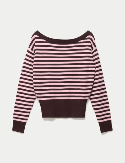 Pull col bateau manches longues marron fonc&eacute;