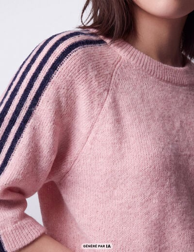 Pull col rond manches 3/4 rose clair