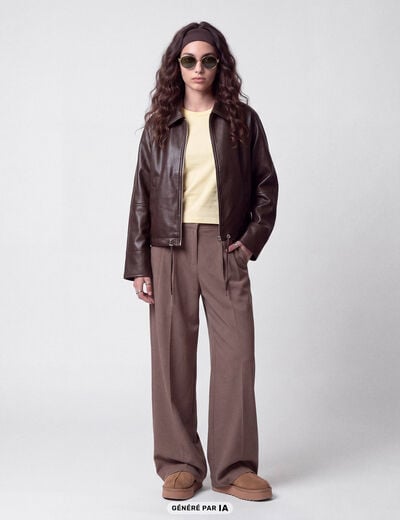 Pantalon coupe large taille standard taupe