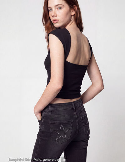 Top ajust&eacute; sans manches d&eacute;collet&eacute; dos noir
