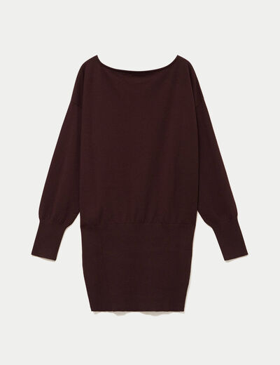 Robe pull col bateau manches longues marron fonc&eacute;