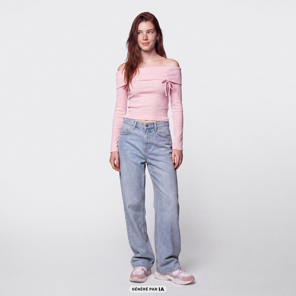 Top ajust&eacute; cropped manches longues rose clair