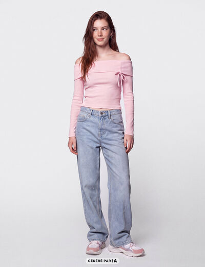 Top ajust&eacute; cropped manches longues rose clair