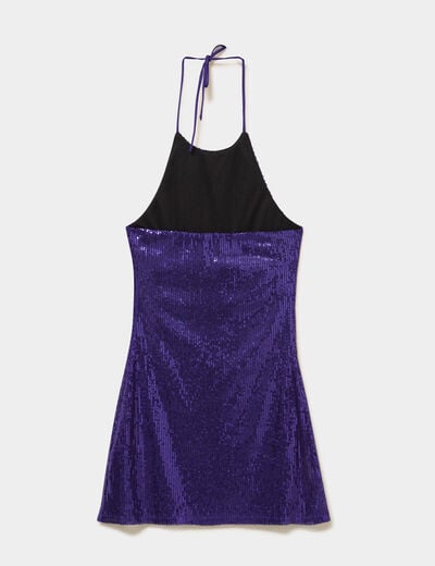 Robe sans manches &agrave; sequins col montant bleu electrique