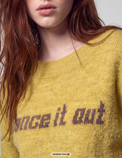 Pull col rond manches longues jaune clair